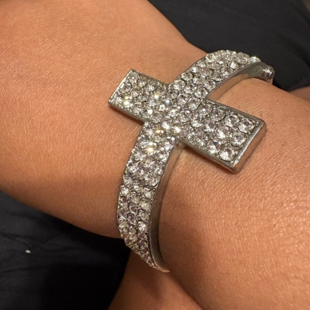 Silver Crystal Cross Bracelet